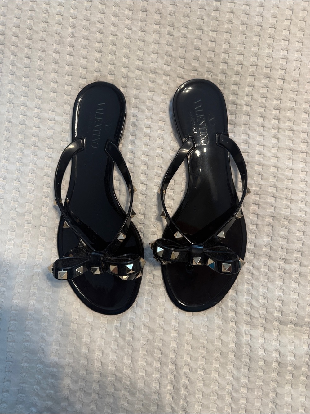 Valentino Black Rockstud Rubber Slippers
